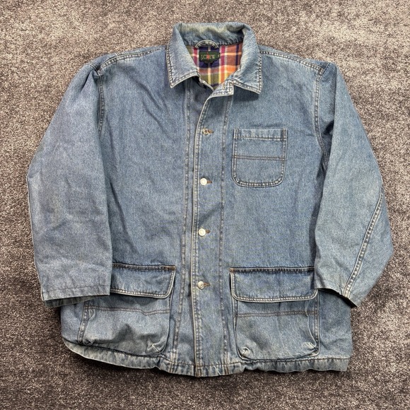 J.CREW Other - Vintage 90s J. Crew Chore Coat Jacket Mens XL Blue Denim Flannel Lined Oarsman